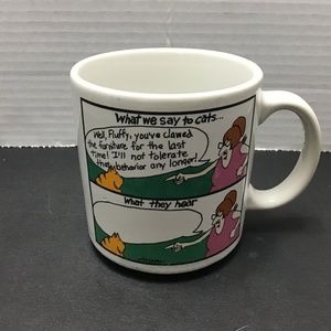 Tea Coffee Mug Cup The Far Side What We Say to Cats Gary Larson OZ Vintage Comic